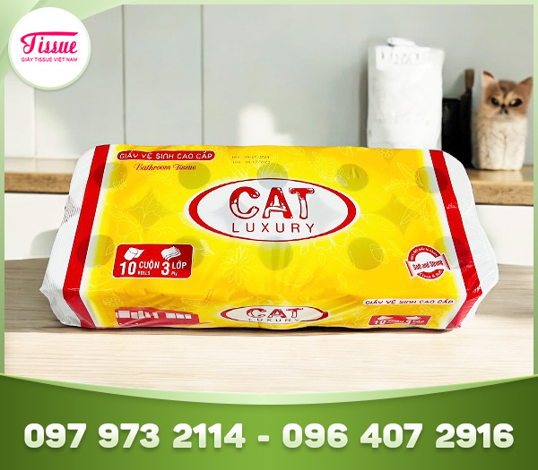 Giấy vệ sinh CAT Luxury 3 lớp, 10 cuộn cao cấp tiêu chuẩn khách sạn 5 sao